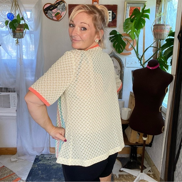 Vintage Multicolored Polyester Tie Front Shirt sleeve jacket size small - Picture 9 of 16